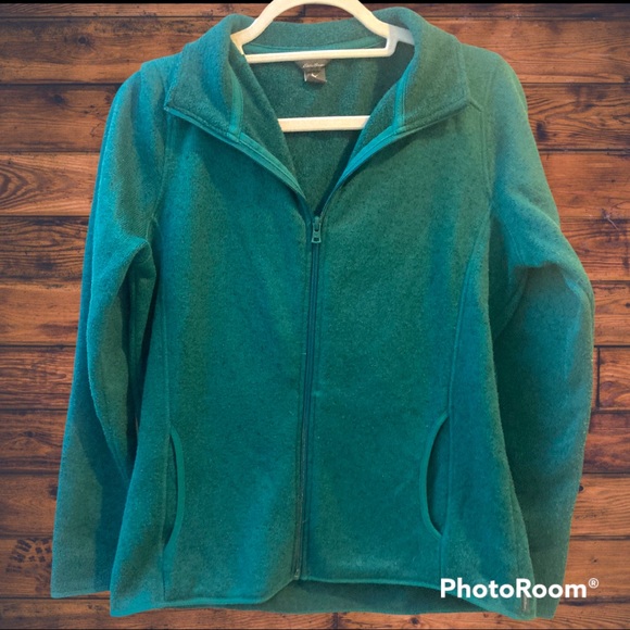 Eddie Bauer Teal/green Full Zip Fleece Jacket With 2 Pockets Stretchy Size Large - Picture 2 of 9